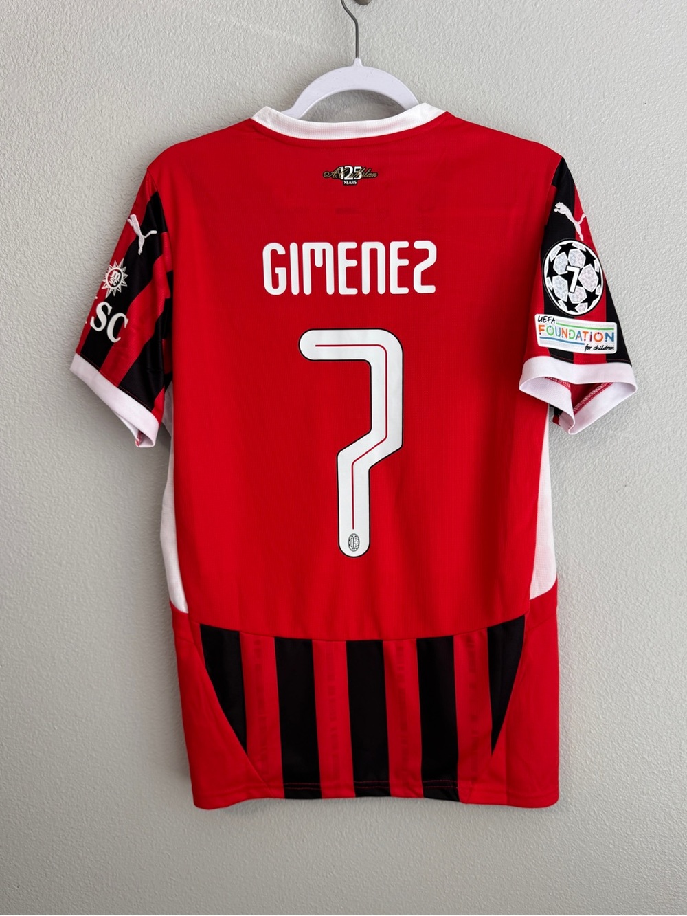 AC Milan 2024/2025 Santi Gimenez UCL home red and black soccer jersey